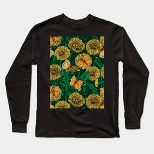 Dandelion meadow on dark green Long Sleeve T-Shirt